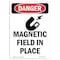 Signmission OSHA Danger Sign, Magnetic Field In Place, 5in X 3.5in Decal, 10PK, 3.5" W, 5" L, Portrait, PK10 OS-DS-D-35-V-1674-10PK - alternate 1
